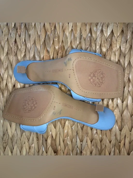 Vince Camuto Light Blue Woven Slide Heels - Picture 14 of 15